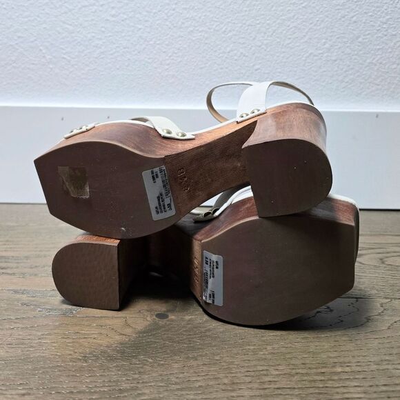 🆕️ Schutz Gaylah Leather & Wood Platform Sandals in White - Picture 12 of 13